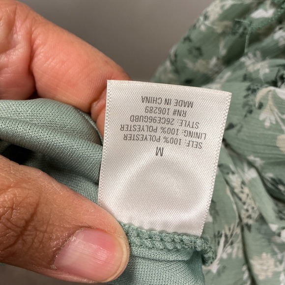 MiaMii Green Floral Mini Dress Smocked Square Neck Tiered Ruffle Short Sleeve - Picture 8 of 8